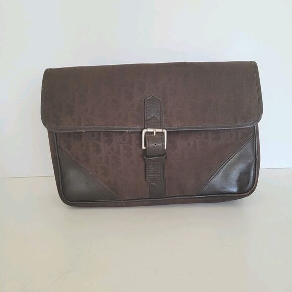 Dior Vintage Trotter Clutch Bag Pouch Flap Brown Signature Medium 11x8 Fair - Picture 1 of 11
